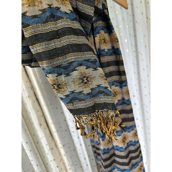 Women's Southwestern Style Cotton Blend Scarf Shawl Tassel Trim Hair Wrap - Picture 3 of 3